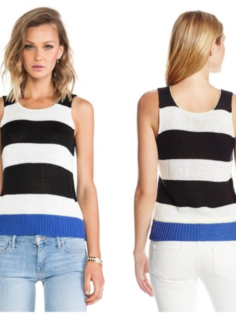 Sanctuary Knit Stripe Color‑Block Tank – Size L – Neutral Tones 🤎